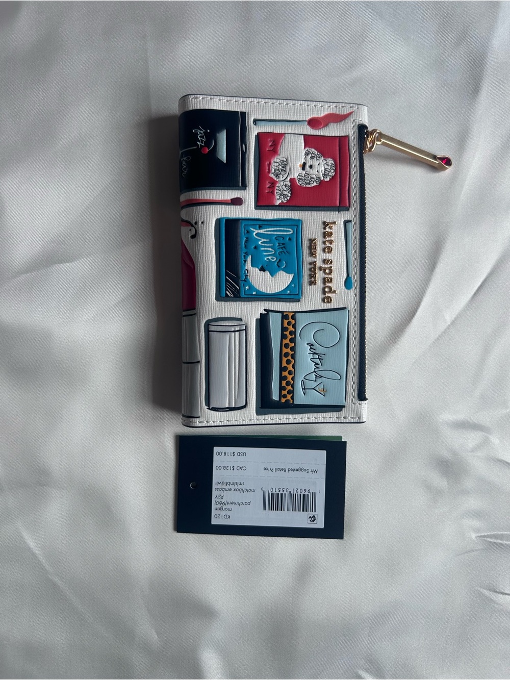 kate spade White Multi Patchwork Zip Wallet with Gold Accent